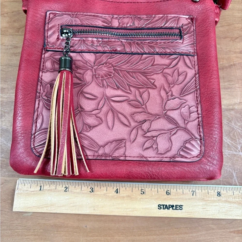 Liz Soto Ruby Red Vegan Leather Multi Pocket Crossbody with Adjustable Strap